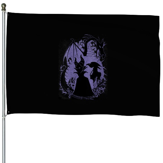 Womens Disney Sleeping Beauty Maleficent Dragon Silhouette V-Neck House Flags