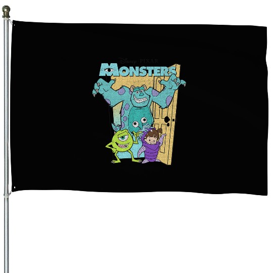 Disney Pixar Monsters Inc. Mike Sully Boo Group Poster House Flags