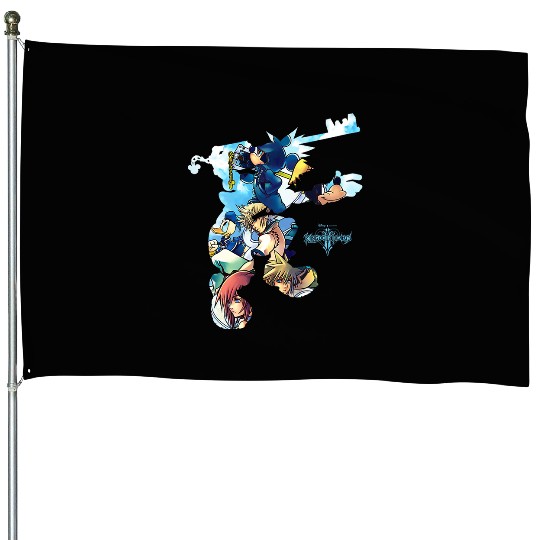 Womens Disney Kingdom Hearts Heroes Group Shot Sora Silhouette Fill V-Neck House Flags