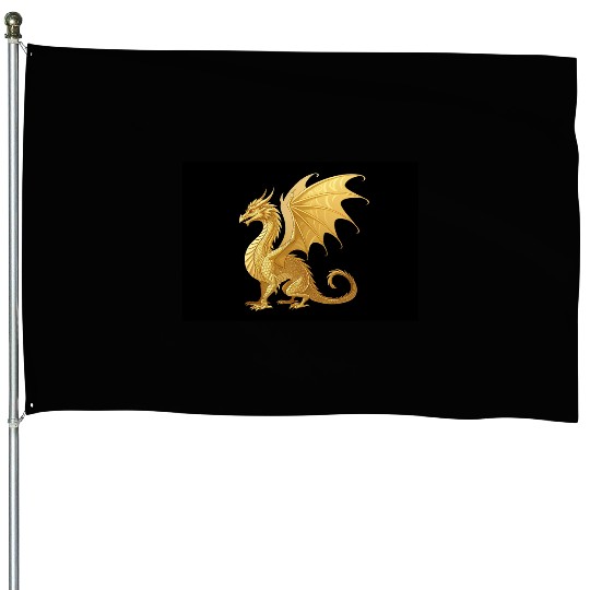 Elegant Golden Dragon Illustration House Flags