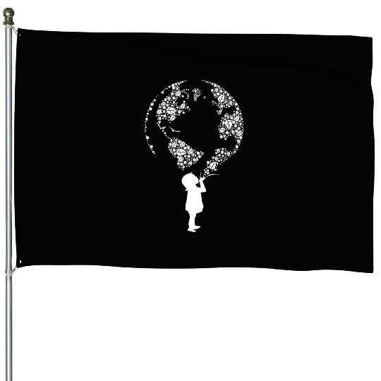 Earth Day Child (white) House Flags