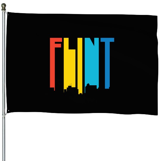 Retro 1970's Style Flint Michigan Skyline House Flags