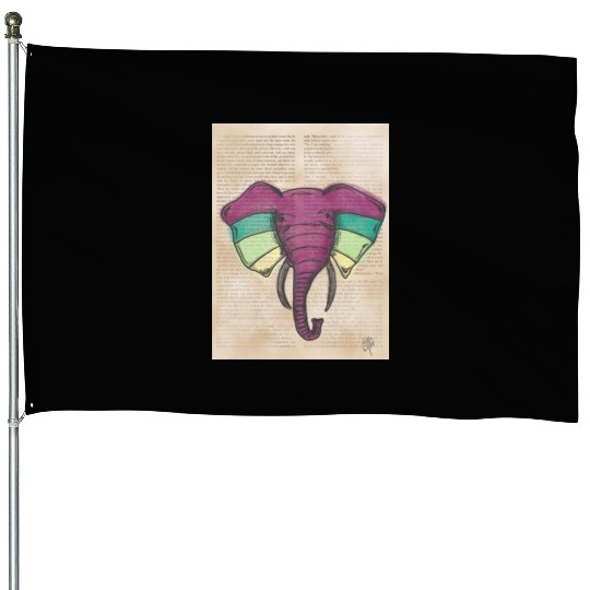 Elephant Water Color Face House Flags