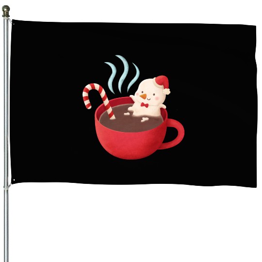 Cute Snowman in Hot Cocoa House Flags
