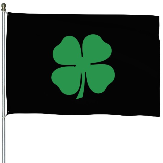 Green 4 Leaf Clover Solid House Flags