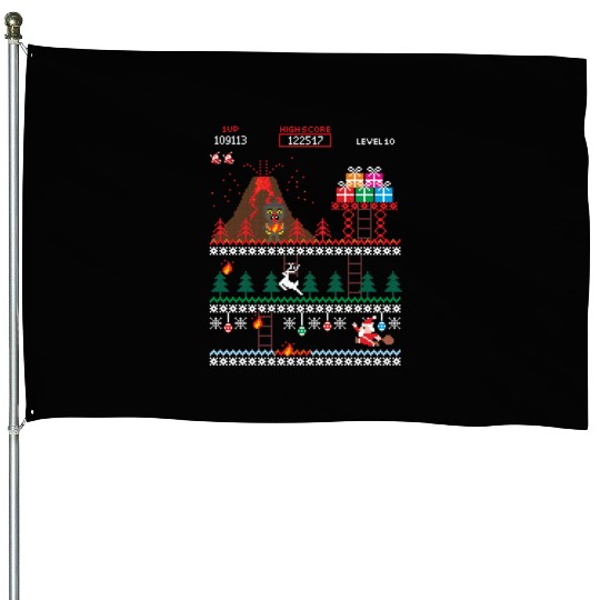 Santa vs Krampus: Merry 8-bit Christmas House Flags