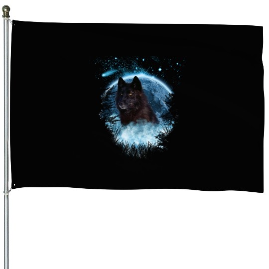 Black Wolf Bl Moon Full Scape House Flags