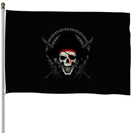 Ahoy Buccaneers Avast Ye motif of Pirate Skull House Flags