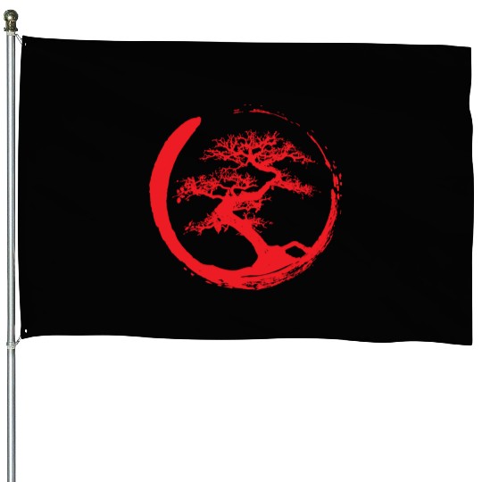 Zen Bonsai Tree in Enso Circle (red) House Flags
