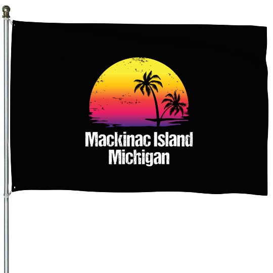 Summer Vacation Mackinac Island House Flags