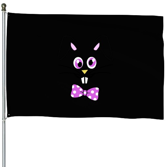Cute Bunny Face Happy Easter House Flags