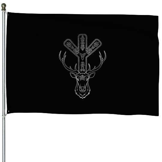 Algiz Rune and Deer in Silver House Flags