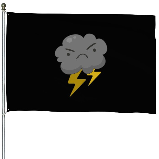 Angry Cloud With Lightning Thunderstorm Weather House Flags