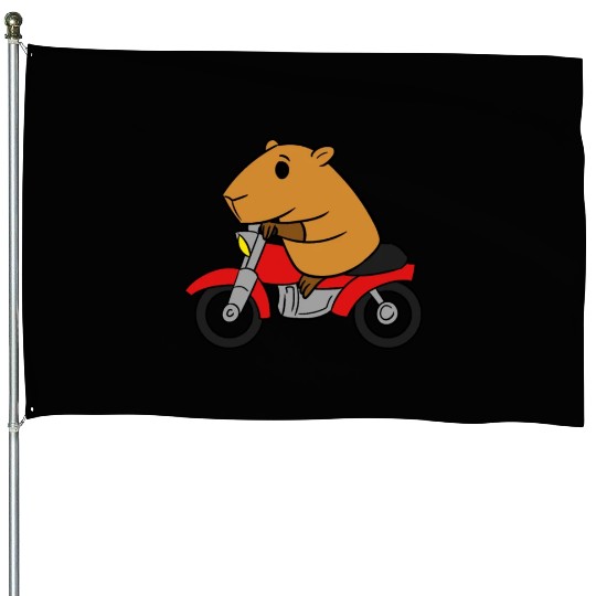 Capybara Riding Motorcycle House Flags Funny Rodent