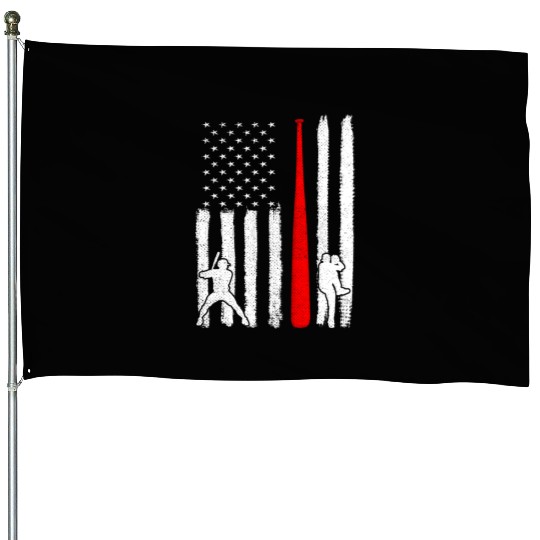 Baseball Pitcher Batter American Flag 4th of July House Flags