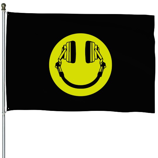 Headphone Smiley Acid House Cans MUSIC RAVE WEED D House Flags