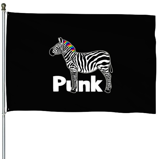 Zebra Punk Rock Music Mohawk Haircut Animal Humor House Flags