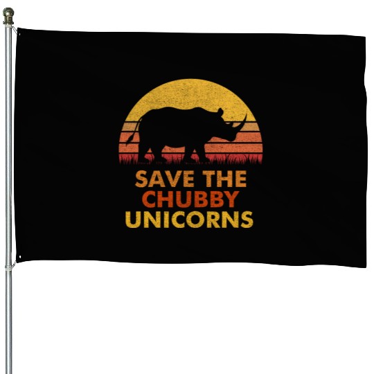 Save The Chubby Unicorns House Flags Vintage Retro Colors