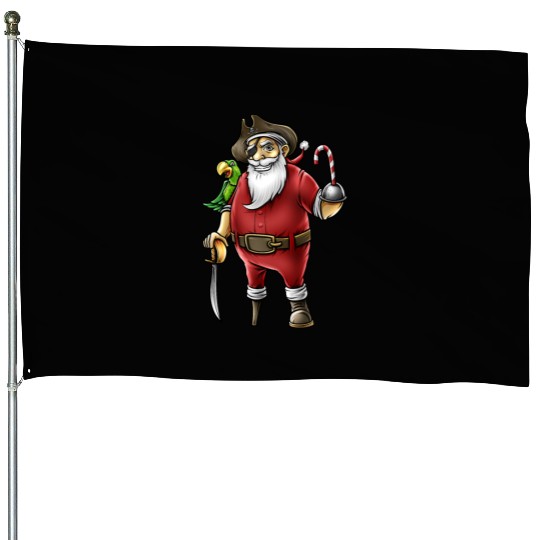 Santa Pirate Funny Christmas Candy Cane Hook Hand House Flags