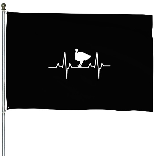 Turkey Heartbeat Cute Turkey Bird Lover Heartbeat House Flags