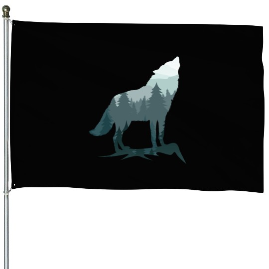 Lone Wolf Survives The Mountain Silhouette Art House Flags
