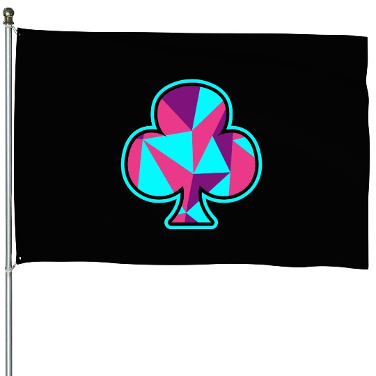 Playing card clover gift game player poker neon House Flags