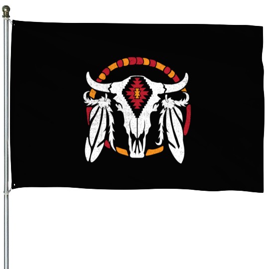 Aztec Pattern Cow Skull Cowboy Indian Mexican House Flags