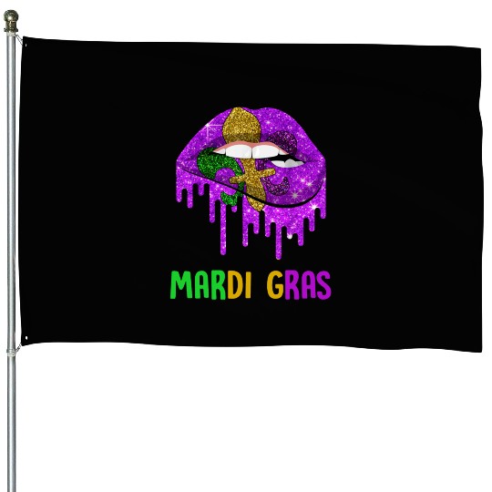 Mardi Gras Lip Biting Diamong Shining Costume House Flags