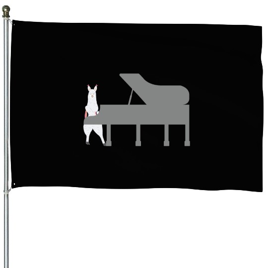 Cute Alpaca Llama Playing Piano Musician Gift House Flags
