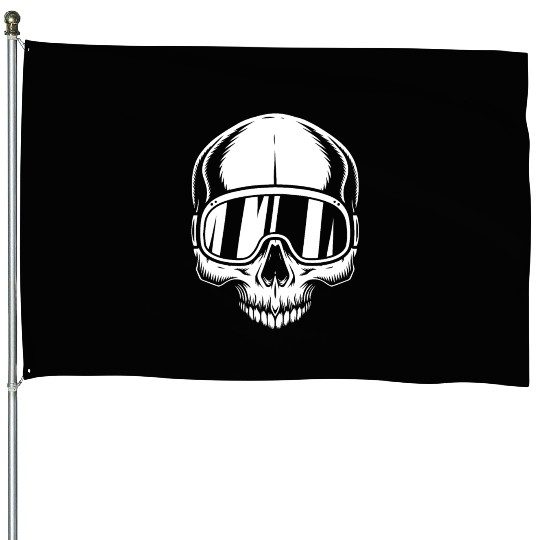 Skull with ski goggles, skiing, snowboarding House Flags