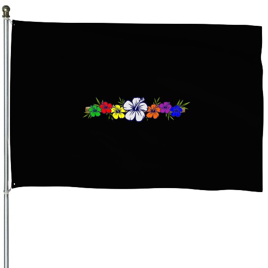 Colorful Hibiscus Flowers and Bamboo Shoot House Flags