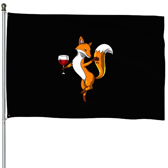 Cute Fox Wine Drinking Lover Party House Flags