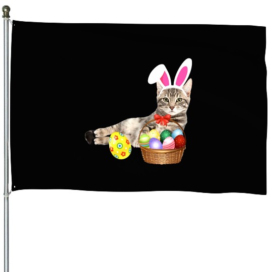 easter House Flags cat funny bunny ears eggs gift cat