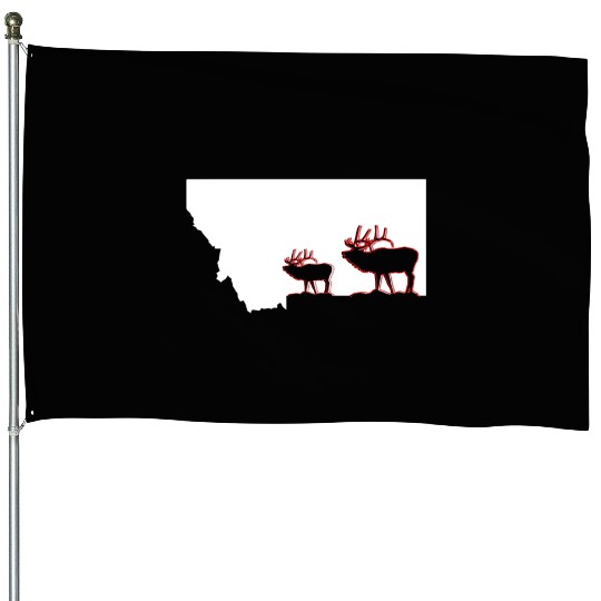 image of Montana state with outline of Elk inside House Flags