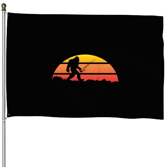 Funny Bigfoot Pole Rod Fishing Fish Sasquatch Gift House Flags