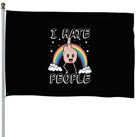 I Hate People Middle Finger Funny Rainbow Gift House Flags