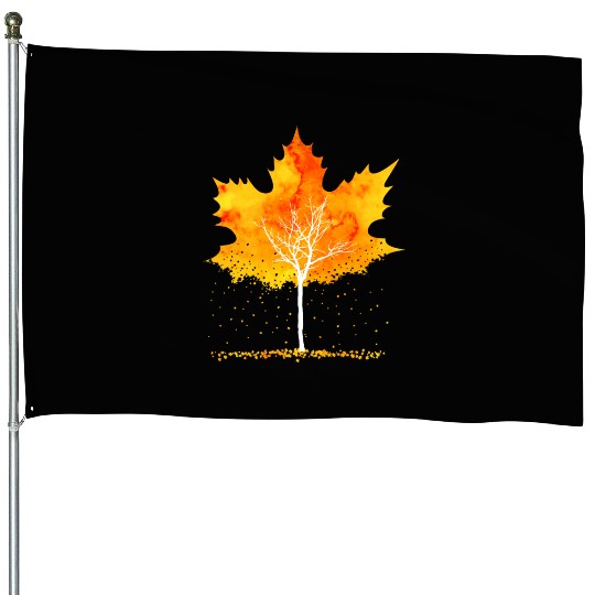 Maple Leaf Autumn Orange Fall Leaves House Flags