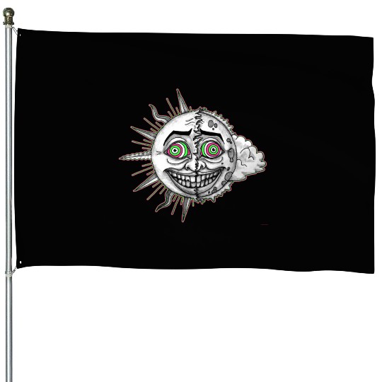 Trippy acid Sun House Flags