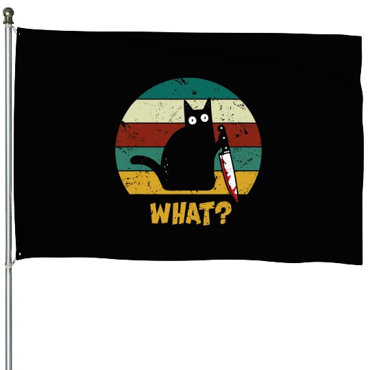 WHAT Murderous Cat With Knife Vintage Halloween House Flags