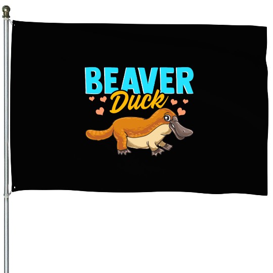 Beaver Duck Platypus Pun Cute Duck Billed Platypus House Flags