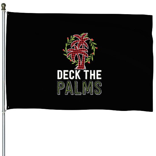 Deck The Palms Tropical Hawaiian Buffalo Plaid House Flags