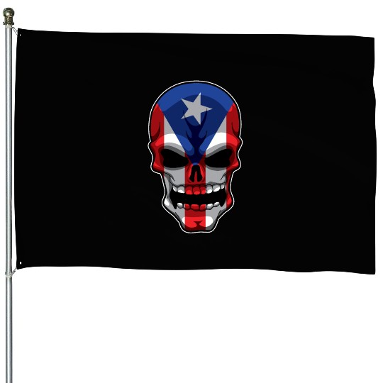 Puerto Rican Skull - Puerto Rico Pride Flag House Flags