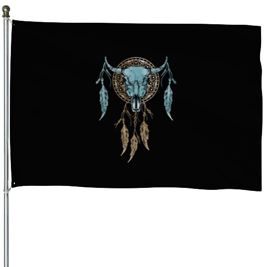 Womens Street Style Bull Skull Rodeo House Flags