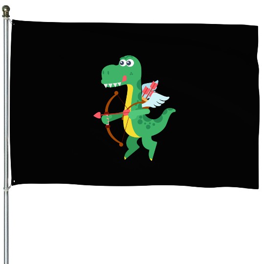 Lovely Dinosaur cupid in Valentine's day House Flags