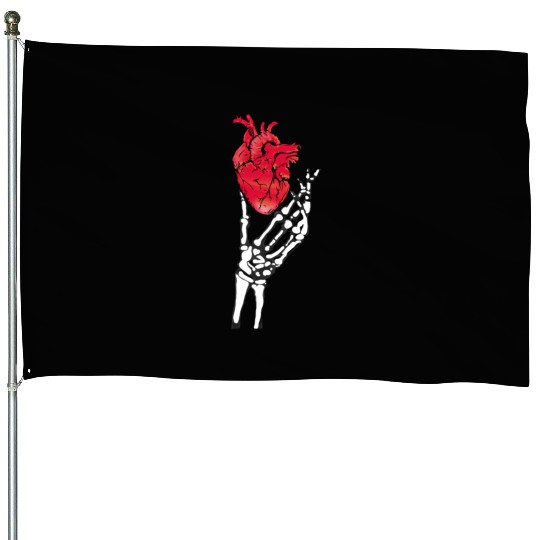 Skeleton hand and red heart House Flags