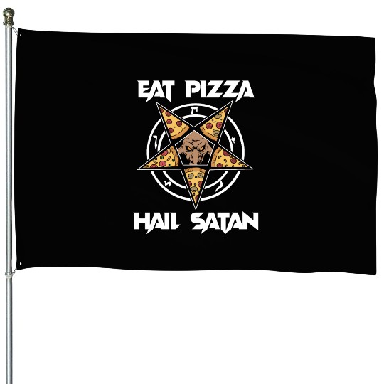 Baphomet Pentagram Lucifer Eat Pizza Hail Satan House Flags