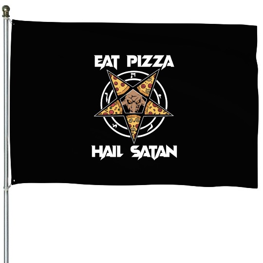 Baphomet Pentagram Lucifer Eat Pizza Hail Satan House Flags