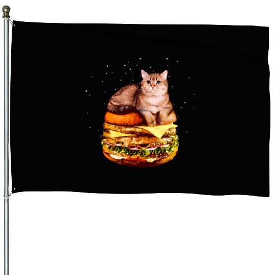 Hamburger Space Cat Funny Kitty Gift House Flags