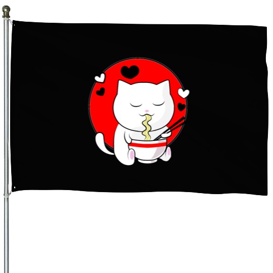 Kawaii Ramen Anime Cat Japanese Manga House Flags