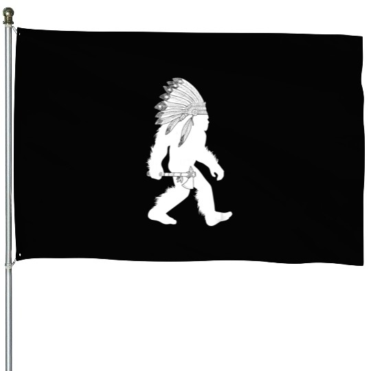 native american bigfoot wearing head holding House Flags